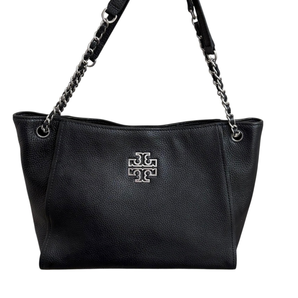 Tory Burch Britton black leather and silver tote and shoulder bag